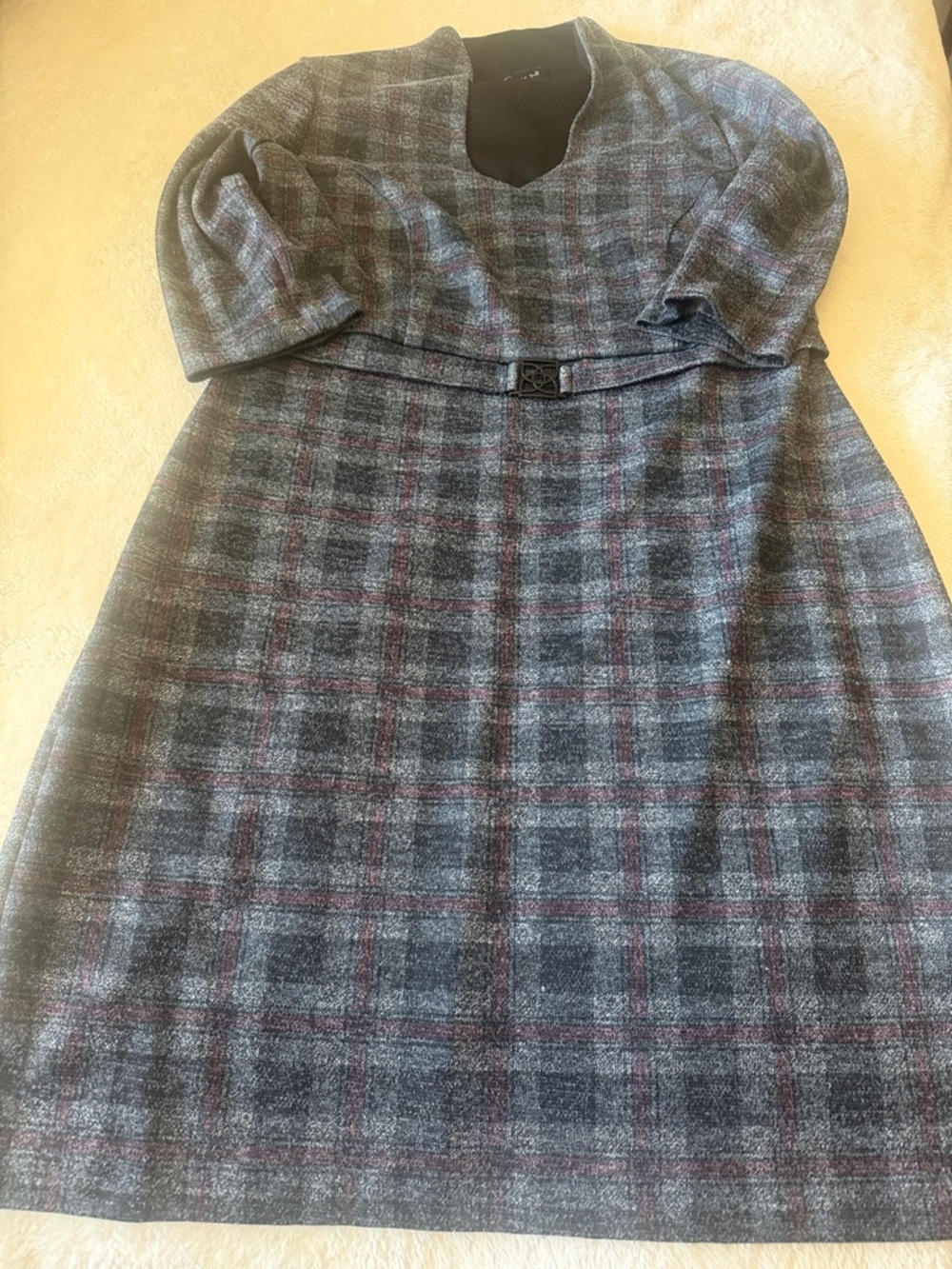 connected apparel Gray Plaid Long Sleeve A-Line Dress